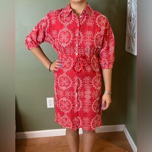 Zara woman red and white button dress size xs